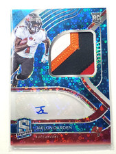 Jaelon Darden 2021 Panini Spectra Neon Blue Prizm Rookie Auto 4 Color Patch /60