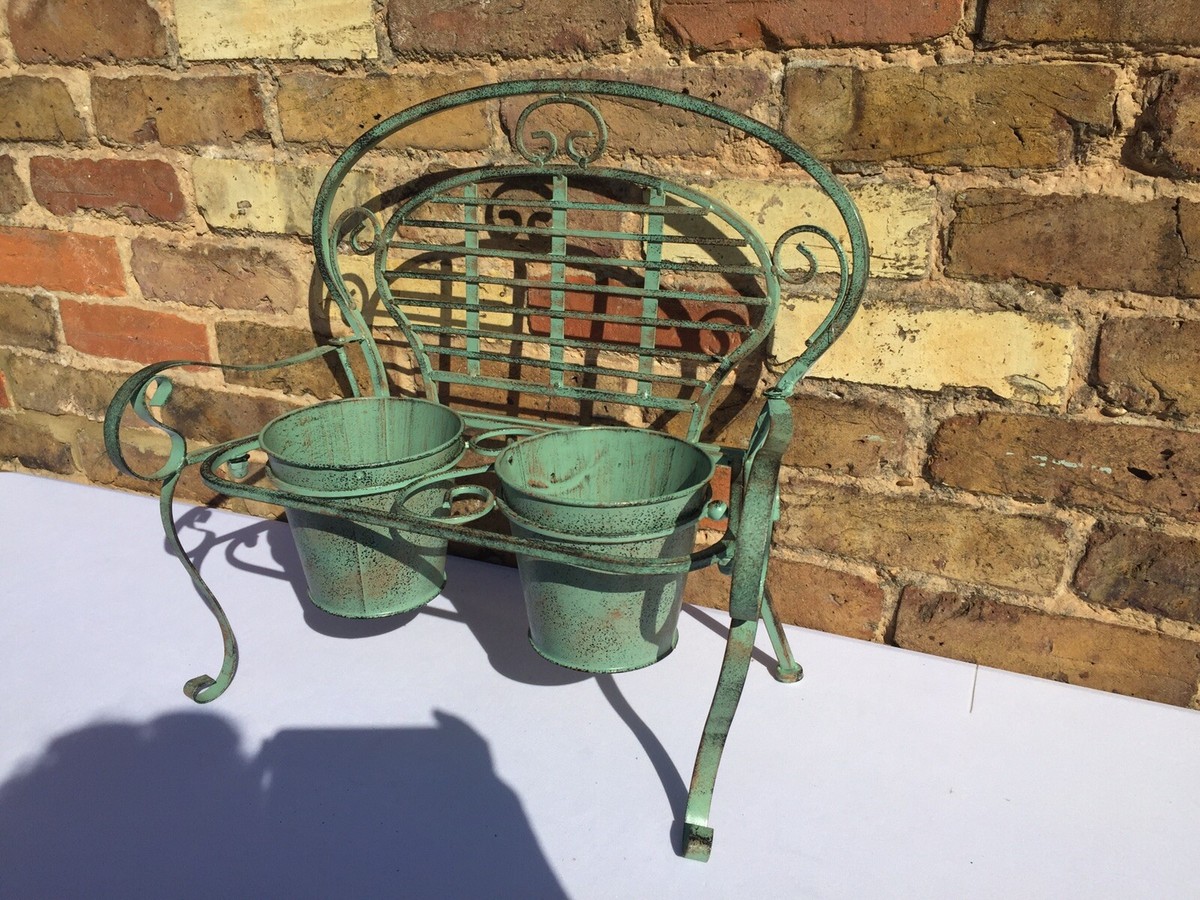 Green Bench Planter Garden Ornament Metal Gift Present Patio