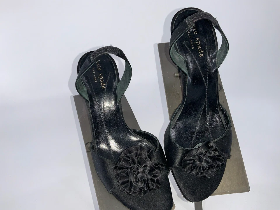 "Zapatos Kate Spade Tacones Talla 6 M Cuero Negro Puntera Floral Italia 3.5"" YGI D2S-94" Foto 4 de 4