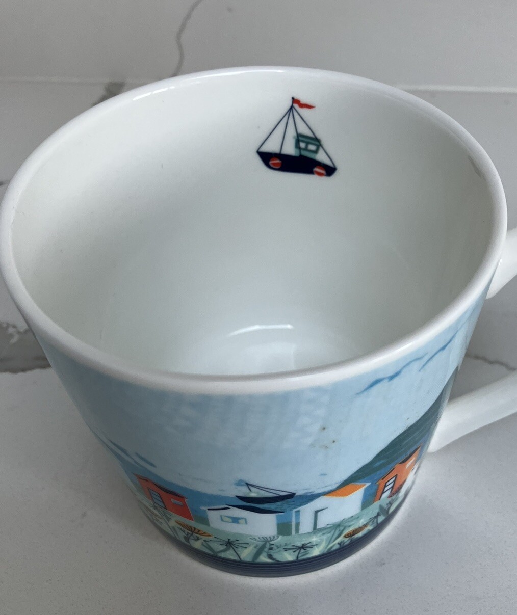 Waitrose Mugs X 2, Beach Huts, Sea Gulls, Boats, Seaside Used eBay