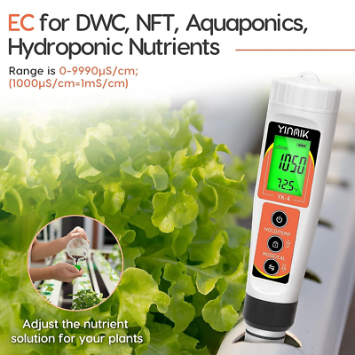 UIUZMAR 4-in-1 PH/EC/TDS/Temperatur-Messgerät – Gleichzeitige Anzeige Für Hydrokultur, Pool & Aquarium