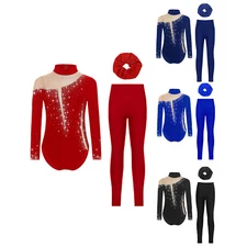 Kids Girls Bodysuit Sparkly Jumpsuit And Pants Show Unitard Stage Rompers Yoga