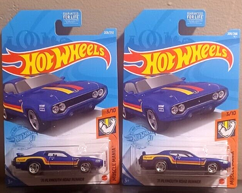 HOT WHEELS '71 PLYMOUTH ROAD RUNNER 3/10 Muscle Mania 209 /250 Diecast Lot of 2