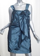 MARC JACOBS Womens Blue Silk Sleeveless Draped Shift Cocktail Dress 6/S NEW