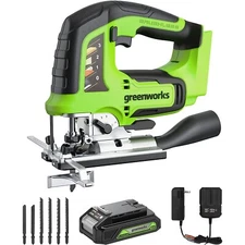 Greenworks 24V Cordless Jig Saw 3000SPM w/ 2Ah Battery and 2A Charger, 6 Blades