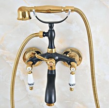 Black Gold Brass Wall Mount Clawfoot Bathroom Tub Filler Faucet W/ HandShower