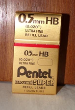 PENTEL 1 dozen tubes,Ultra fine,Hi-Polymer SUPER,0.5mm HB,New.