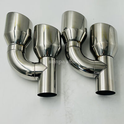 Pair Offset 2.5'' In Quad 4'' Out Dual Wall Exhaust Tips Stainless Steel Slant Cut