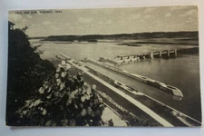 Vintage Conoco Oil Postcard ~ View of the Lock & Dam ~ Dubuque Iowa IA