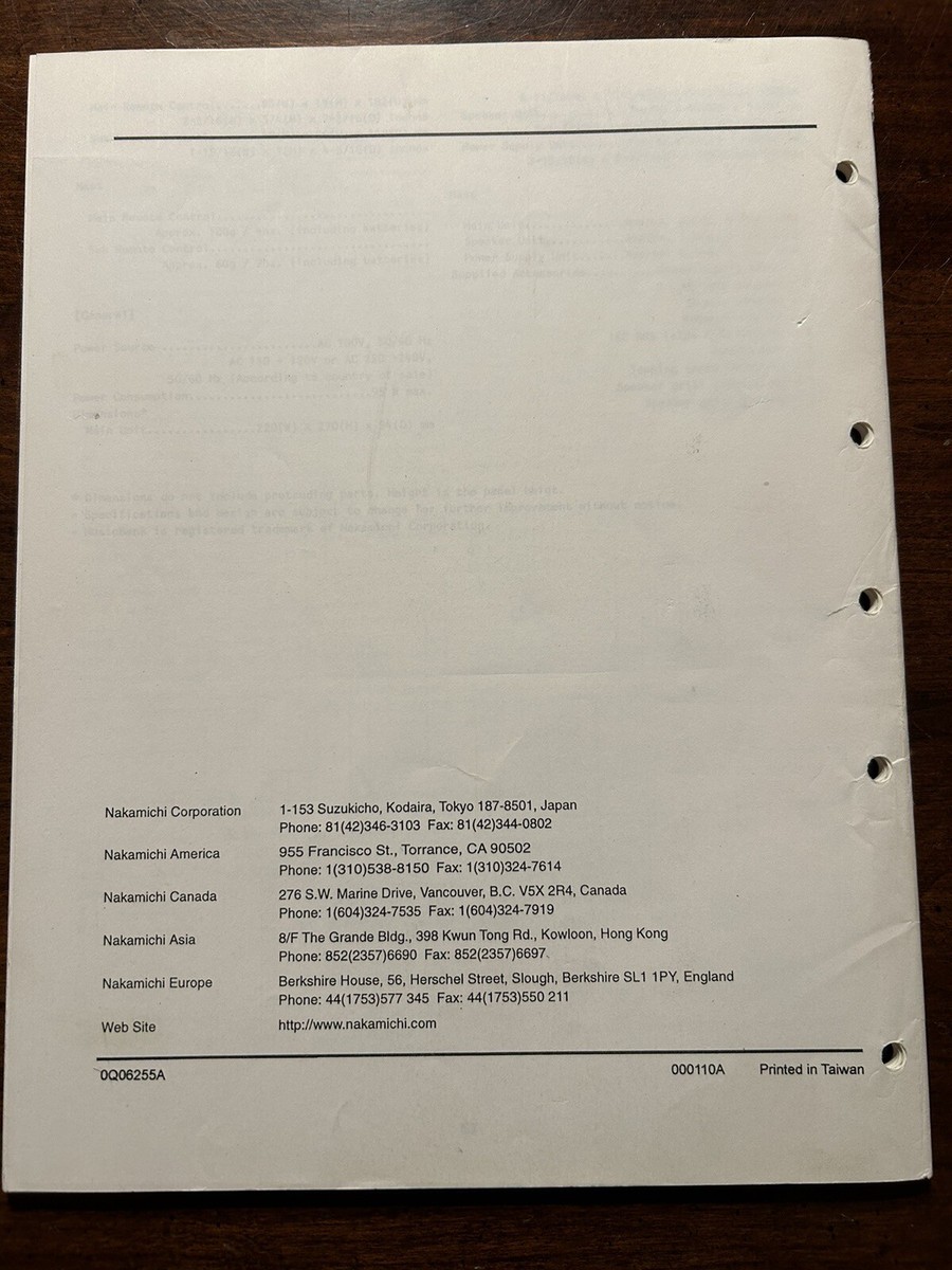 Nakamichi SoundSpace 5 SS-5 Stereo Music System Service Manual