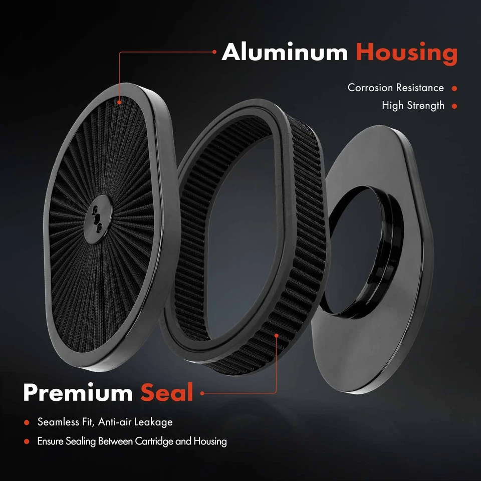 12" X 2" Oval Black Air Cleaner Kit for Chevy Impala Ford F-100 GMC C15 Dodge - Image 4 of 4