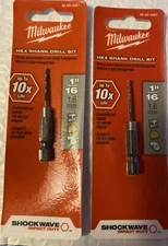 Lot of 2 - Milwaukee 1/16 in. SHOCKWAVE Drill Bits w/ 1/4” Hex Shank, 48-89-4401