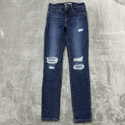Levis Jeans Womens 26 Blue 721 High Rise Skinny Stretch Dark Wash Denim Preppy
