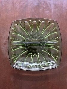 Green Glass Dish With Divider