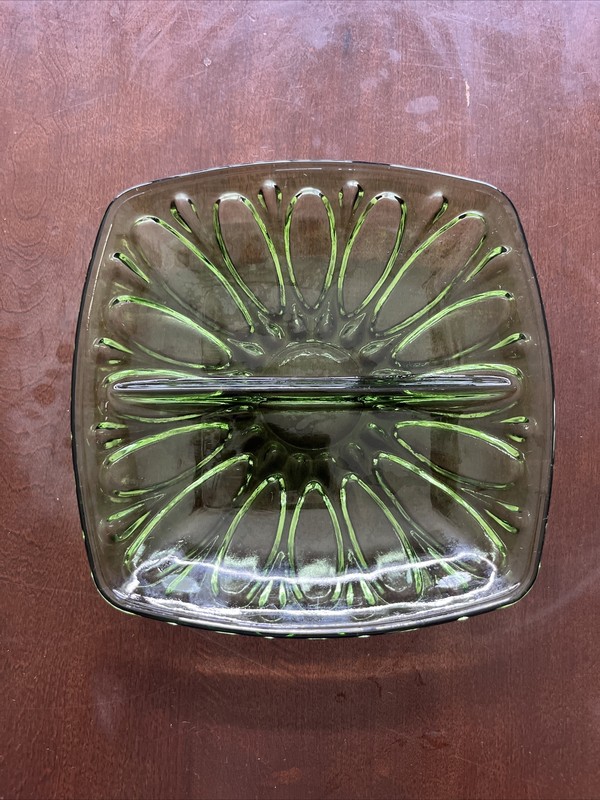 Green Glass Dish With Divider
