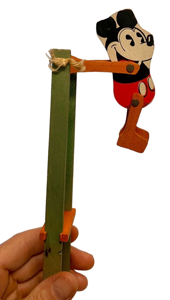 1930s WALT DISNEY MICKEY MOUSE TRAPEZE SQUEEZE TOY WOOD M.B. CO