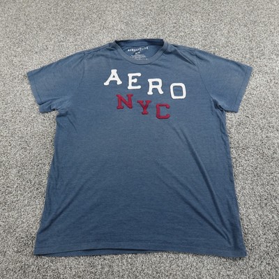 Aeropostale Shirt Mens Extra Large Blue White Aero Spell Out Logo Causal Preppy