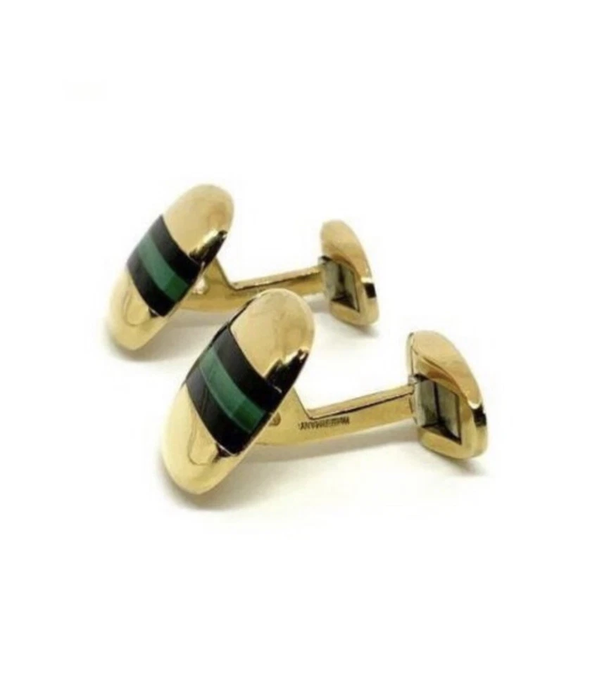 Gemelos Tiffany & Co. de oro de 18 quilates con malaquita y ónix negro Foto 2 de 3