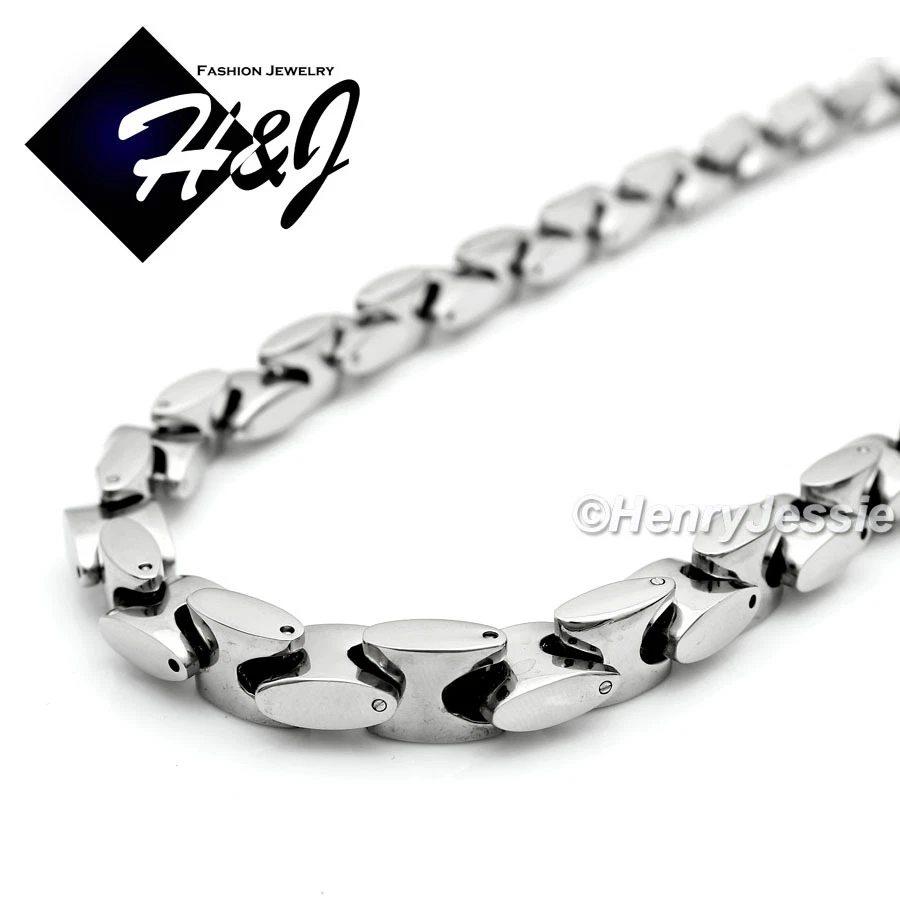 Collar de cadena de eslabones de huesos de enclavamiento de plata de 8 mm pesado de acero inoxidable de 24" para hombre Foto 2 de 3