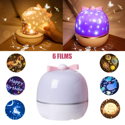 Night Light Projector Lamp 6 Films 360 Degree Rotating Star Sky Night Lamp White