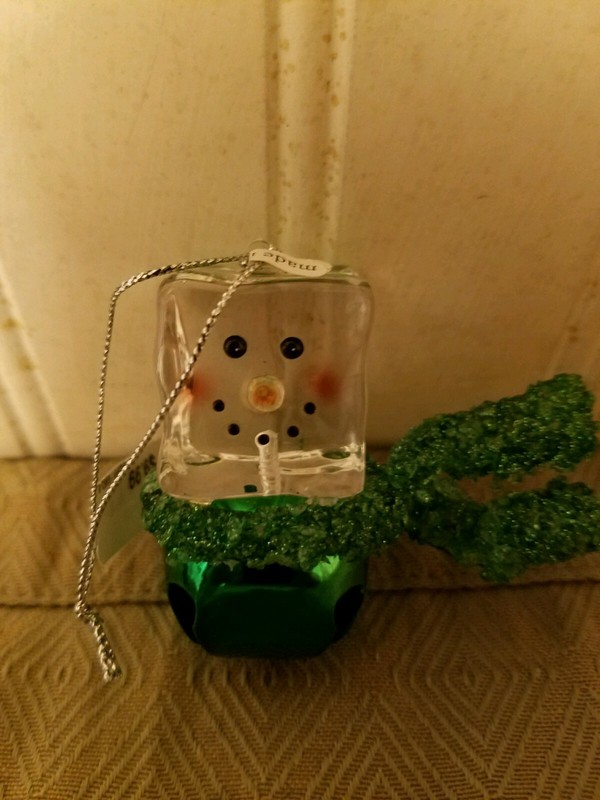 Ice Cube Jingle Bell Christmas Ornament  Green  Brand New