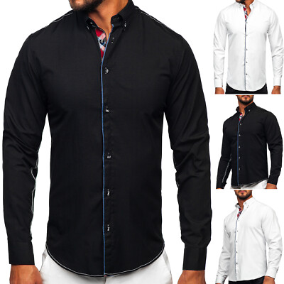 Freizeithemd Hemd Herrenhemd Shirt Langarm Slim Fit Casual Herren BOLF Unifarben