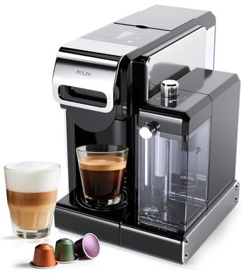 PULZO Espresso Machine Automatic Milk Frother Capsule Coffee Maker Latte Cappucc