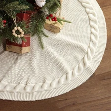 36 inch Christmas Tree Skirt: Pencil Tree Skirt for 6ft Tree, Cable Knit Crea...