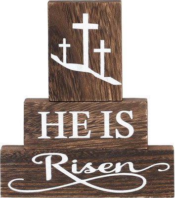 He Is Risen Easter Tiered Tray Decor, 3Pcs Christian Wooden Signs for Table Cent