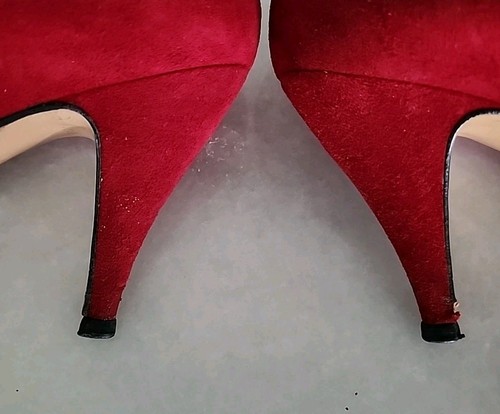 Vintage Bally Classic Suede Shoes Womens Size 8M Red Black Gold 3" Heels ITALY - 第 6/17 張圖片