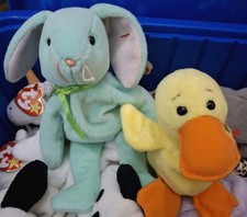 Ty Beanie Babies Quackers Duck 1993 5th Gen P.E & Hoppity Rabbit Mint ST ERRORS