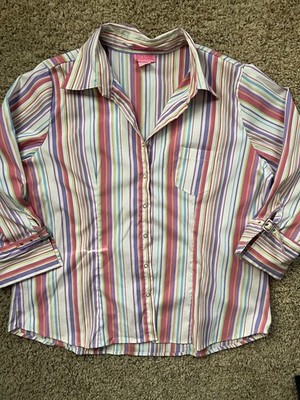 Y2K She's Cool Pinstripe Multicolor Button Down Shirt 3/4 Sleeves 3X