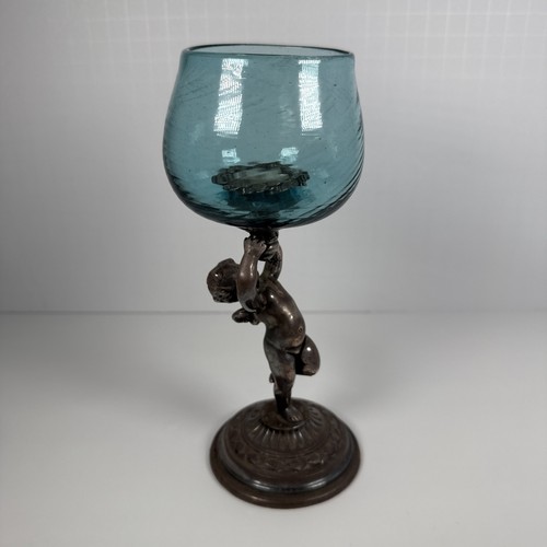 Pairpoint Art Deco 1920's Cherub w/ Cut Crystal Toothpick Match Candle Holder - Picture 2 of 10