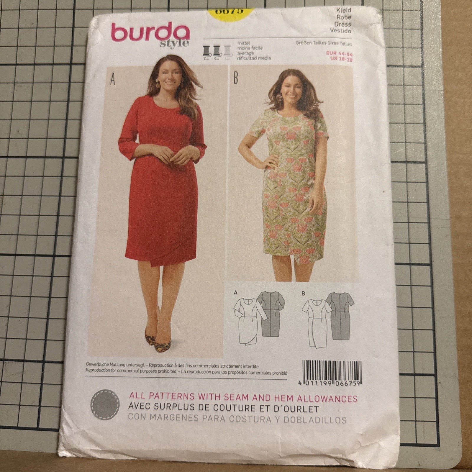 BURDA 6675 Dress MISSES' Sewing Pattern Sizes 18 - 26  Woven Fabric Uncut Unused