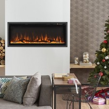 36"/91cm Linear Electric Fireplace with Log and Crystal Decoration