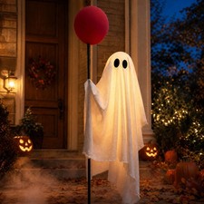 Halloween Decorations Outdoor, 6 FT Life Size Ghost with Red Balloon White