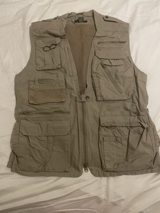 Banana Republic Men's Utility Vest L Beige Solid Full Zip Mesh Lined Pockets