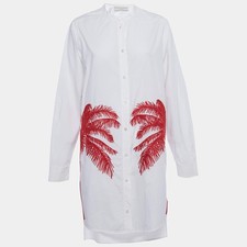 Stella Mccartney White Erica Palm Tree Embroidery Cotton Long Shirt Dress M