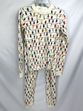 Hanna Andersson PJ Set Kids 160 US 14 Cream Christmas Lights Shirt Pants