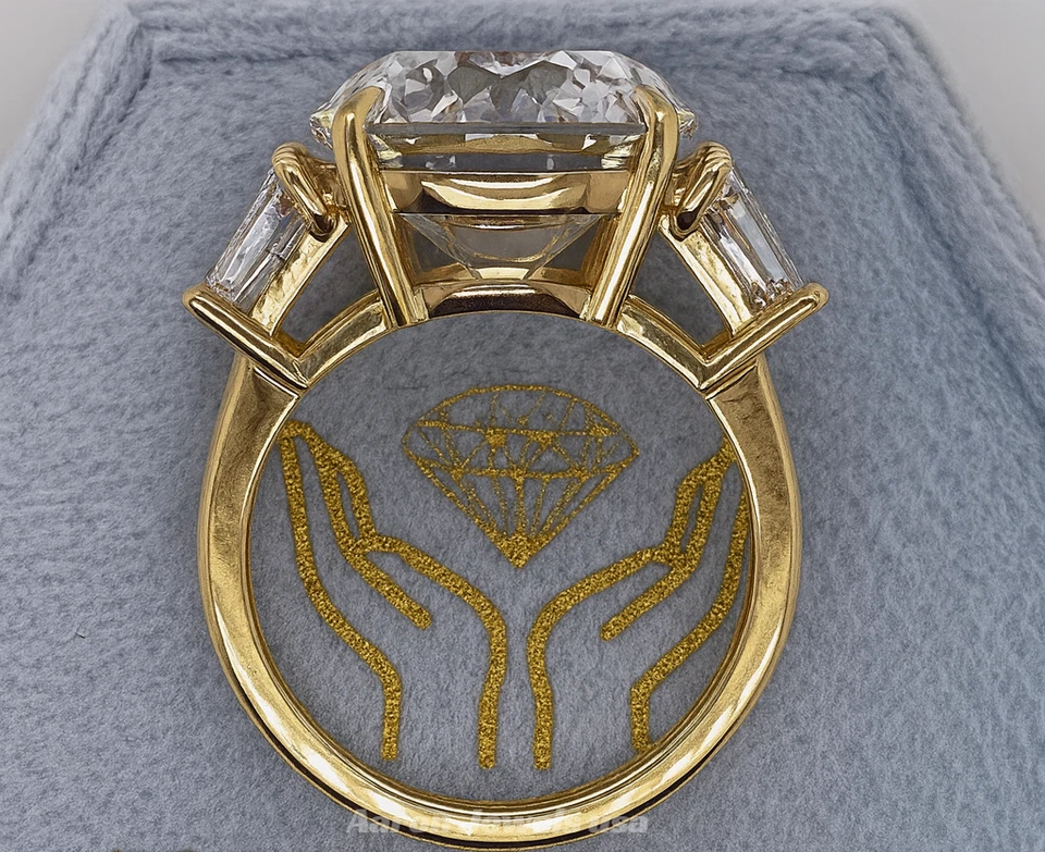 Anillo redondo de diamantes de 3 piedras cultivados en laboratorio IGI 6,60 quilates F-G VS2 | oro amarillo de 14 quilates 💎 Foto 3 de 4