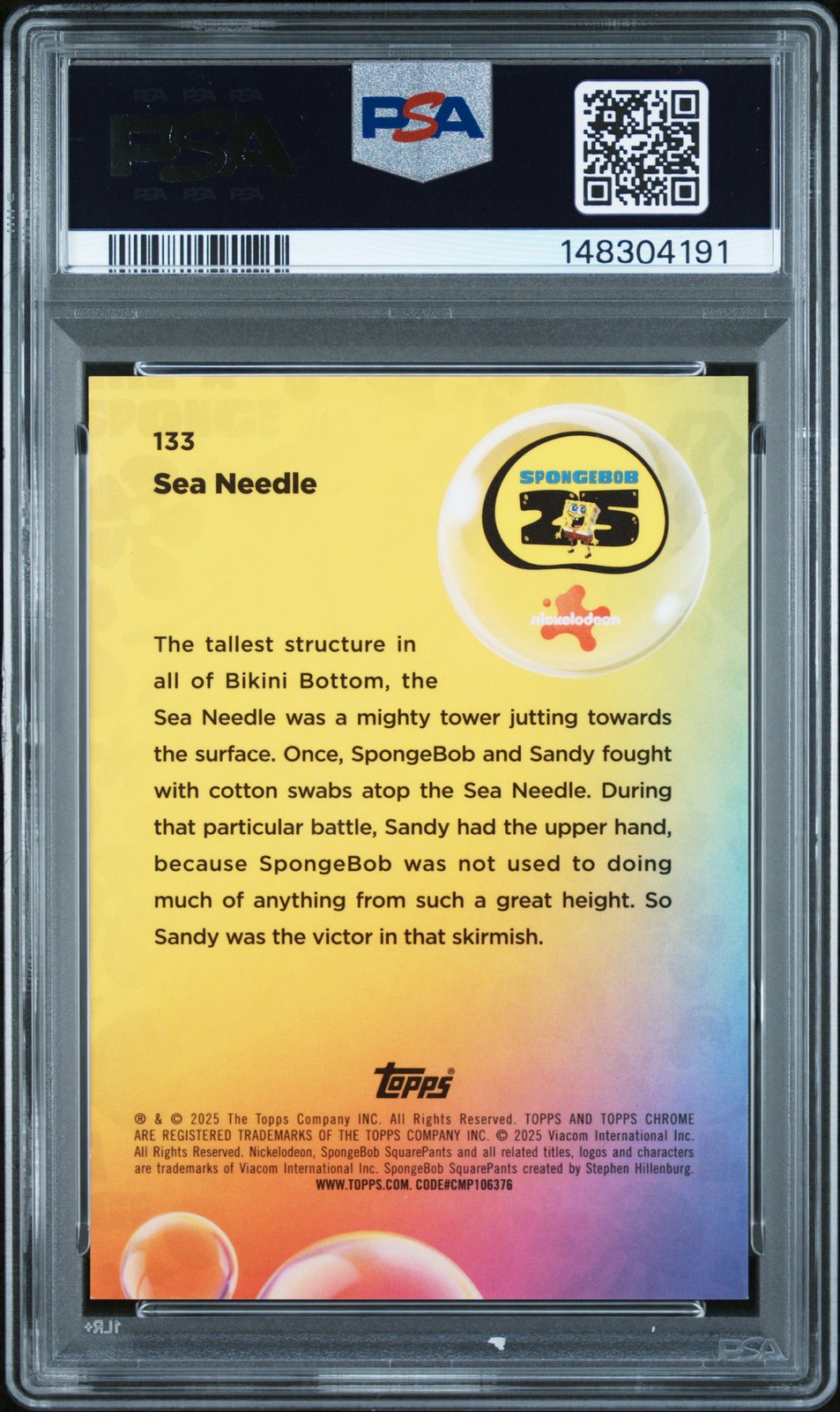2025 CHROME SPONGEBOB 25TH ANNIVERSARY SAPPHIRE EDITION SEA NEEDLE 4/10 PSA 9 view 2