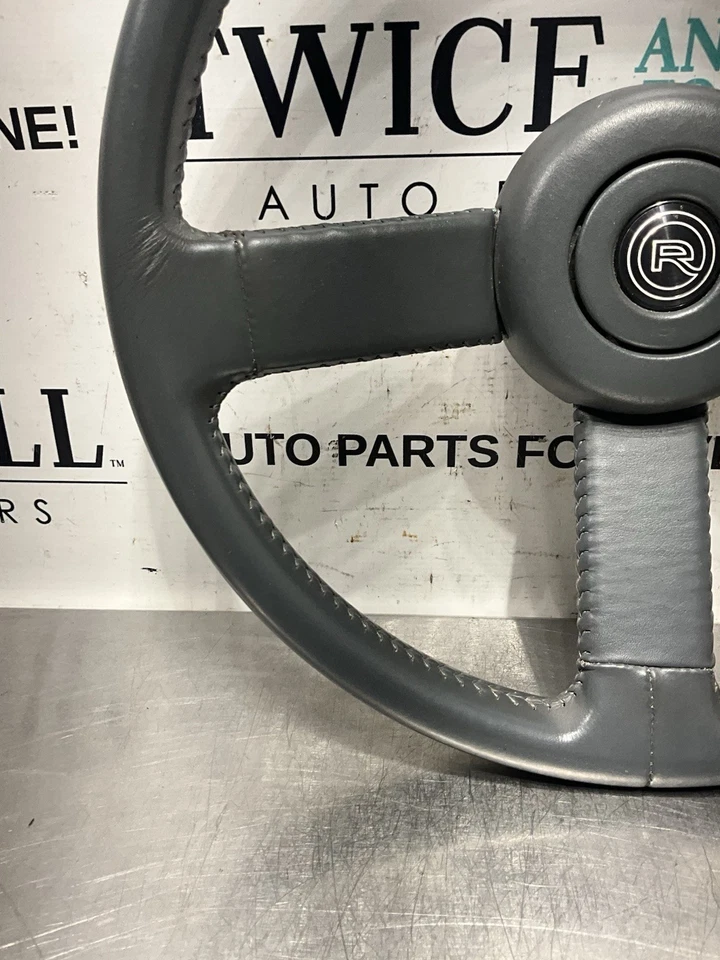 1988-1989 Buick Reatta OEM Gray Leather Steering Wheel 3 Spoke w/ Center Bezel - Image 2 of 4