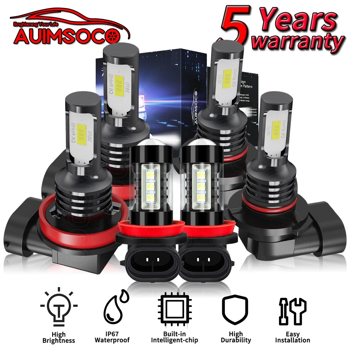 For Ford Taurus 2008-2009 LED Headlights Bulbs High Low Beam Fog Light 36000LM