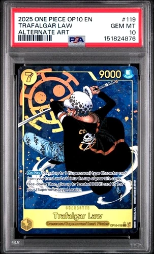 ONE PIECE TRAFALGAR LAW 2025 OP10-ROYAL BLOOD #119 ALT ART PSA 10