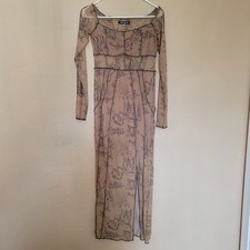 Womens Lace Mesh Sheer Maxi Long Dress Size Medium Trinity Tattoo Skulls Grunge