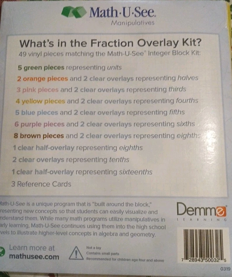 Math U See Manipulatives Fraction Overlay Kit Home School Learn, NEW - Image 2 of 2