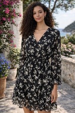 Nasty Gal Women's Mini Dress Size 16 Black Floral Long Sleeve Floaty Lined Used