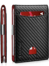 RUNBOX Red Wallet for Men Slim 11 Credit Card Holder Slots Leather Money Clip...