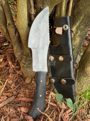 Forest Tracker Knife Black Linen Micarta Handle Sheath 62 HRC D2 Tool Steel