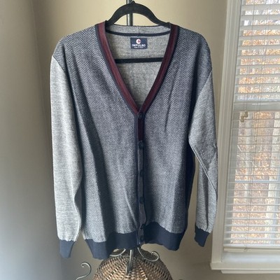 Impulso 1972 Men's L Gray Cardigan Wool /Acrylic Herringbone Button Down